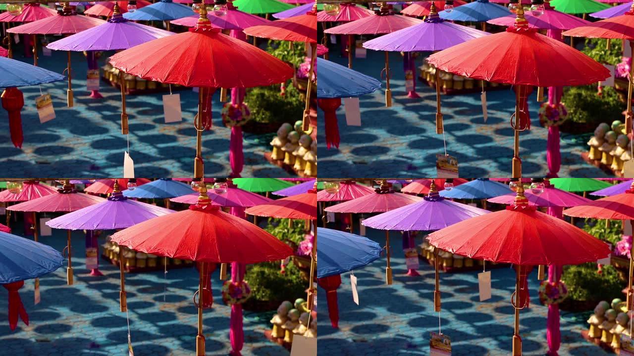彩色面料制成的雨伞，泰国工艺品兰纳雨伞，清迈泰国。复制spapce。