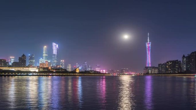 T/L月亮升起在广州天际线上