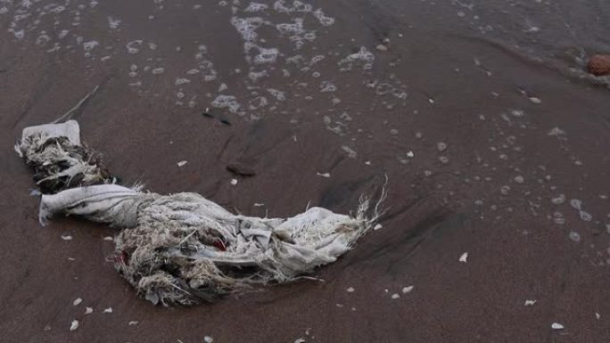 热带海滩被各种垃圾和塑料袋严重污染