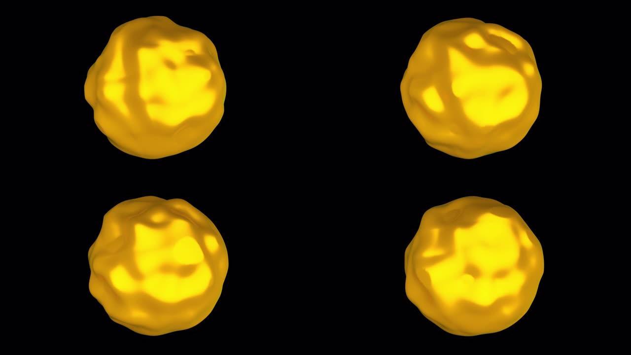 表面凹凸不平的现代抽象金色球体。3D渲染背景，计算机生成