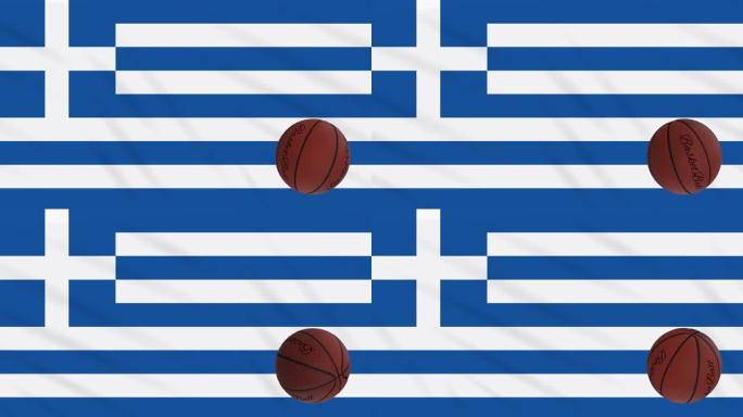 希腊国旗摇摆和篮球旋转，循环