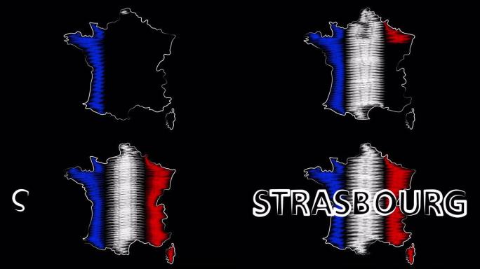 法国斯特拉斯堡为地图和旗帜着色。运动设计。