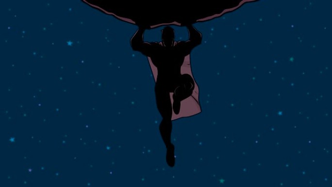 超级英雄在太空剪影中拿着巨石