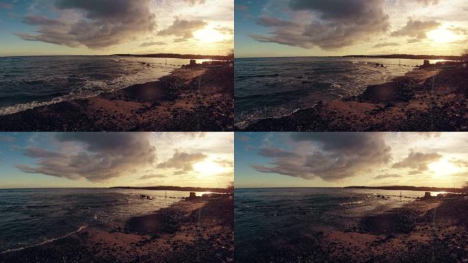 毛伊岛日落时的慢动作火山岩石湾