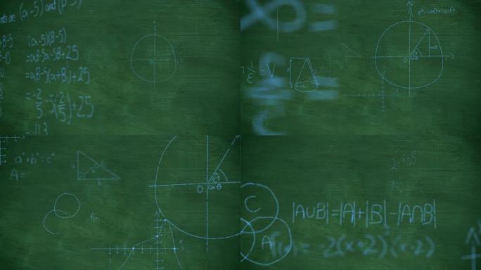 用粉笔写的数学方程从绿色黑板背景4k上升