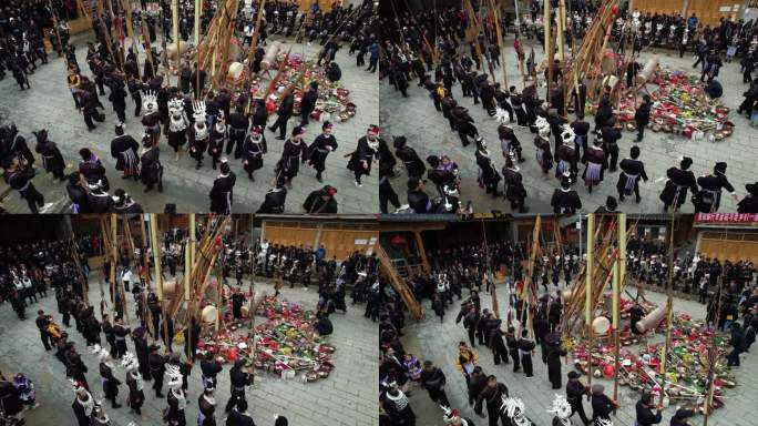 贵州反排村农历二月二敬桥节祭祀活动航拍