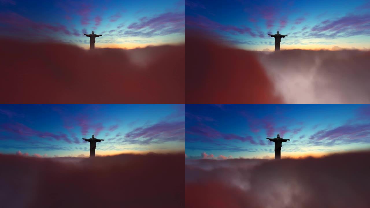 耶稣基督在日落时云层之上，4K