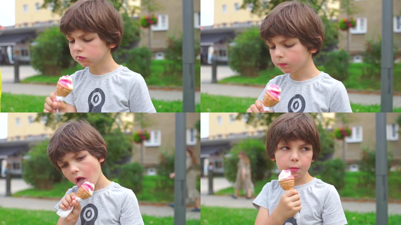 孩子在夏日吃冰淇淋