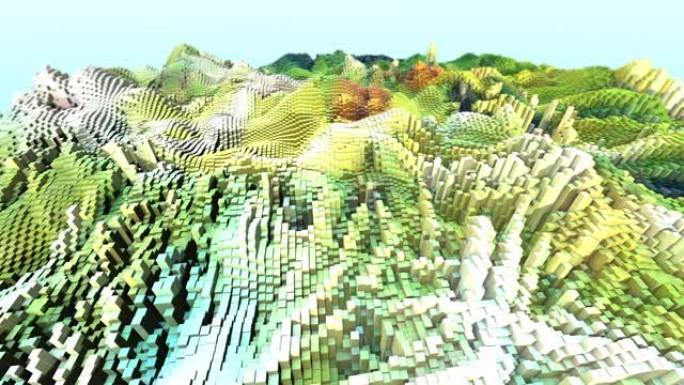 3D复杂城市动画与移动的彩色立方体