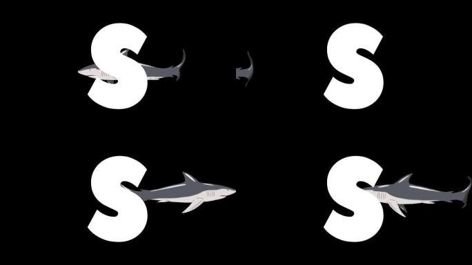 背景上的字母S和鲨鱼