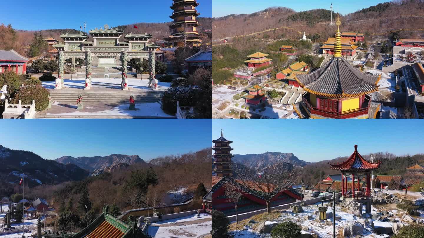 航拍灵珠山菩提寺雪景