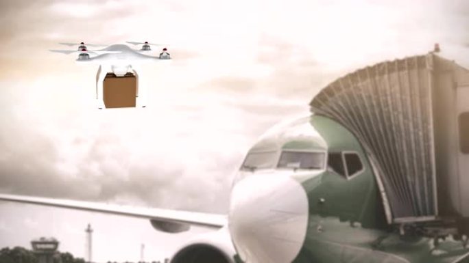 无人机在机场携带箱子