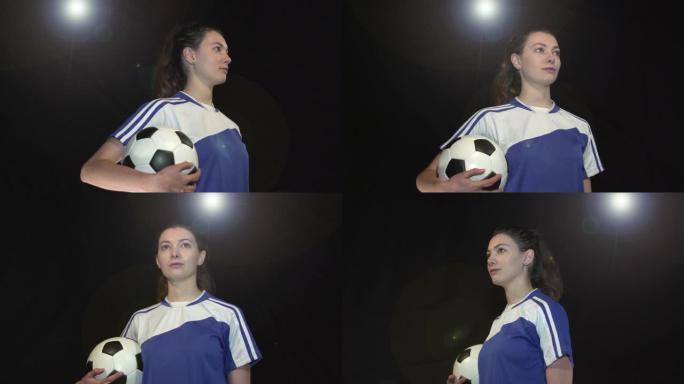 女足球运动员肖像姿势-超慢动作180度旋转