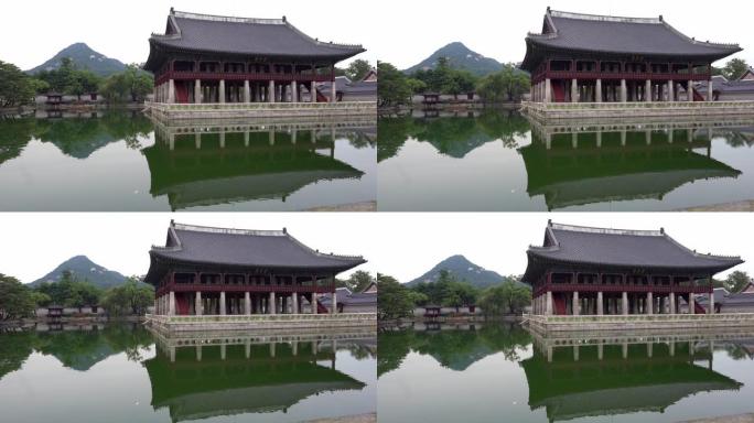 韩国首尔景福宫景湖馆和池塘景观