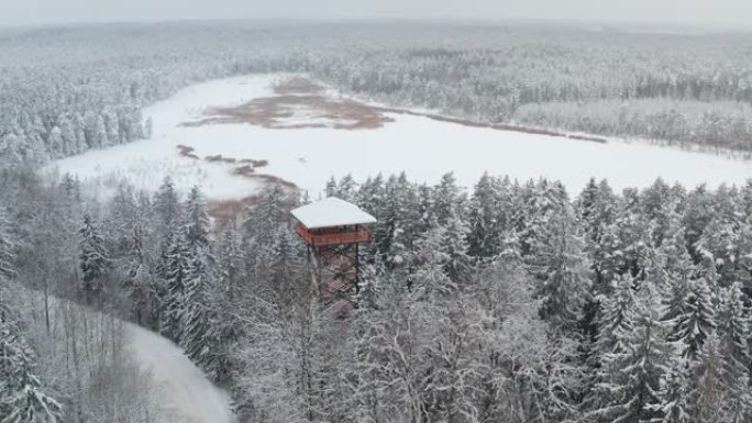 冬季森林中的了望塔