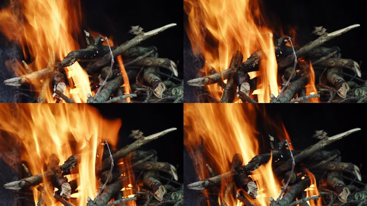 快速热燃烧的火和木材图像。