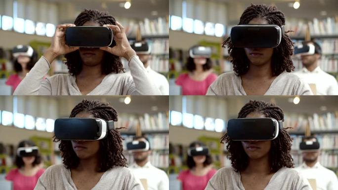 兴奋女人体验VR的慢动作镜头