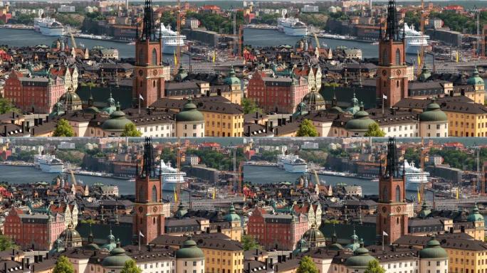 瑞典斯德哥尔摩。Riddarholm Kyrka或Riddarholm建筑的俯视图，Riddarho