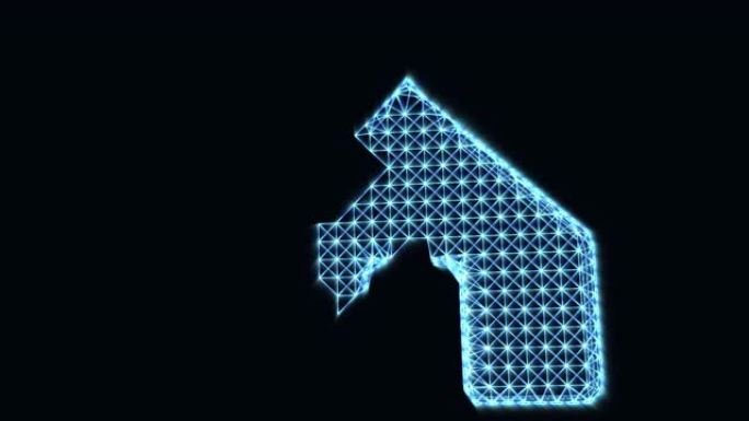 房屋标志的外观。图标数字互联网家庭。抽象思想的动画。黑暗背景上发光的符号。