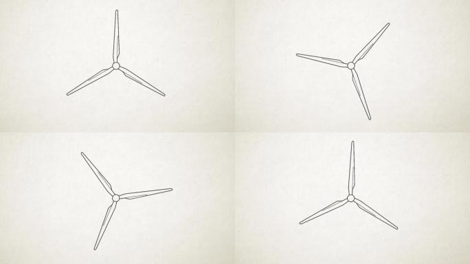 风力涡轮机-昼夜彩色领域的风能转换器，黑白风格-视频动画