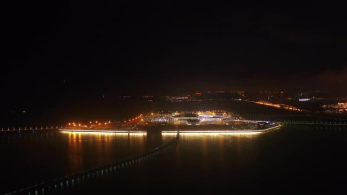 夜间照明朱希湾澳门香港门桥空中全景4k中国