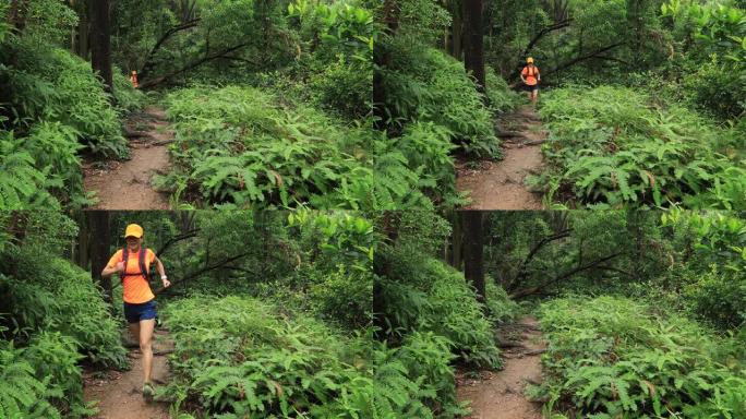 在热带雨林中奔跑的女子超级马拉松运动员