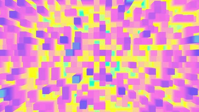 移动长方体的抽象白色背景。紫色、绿色和黄色单色未来图案。