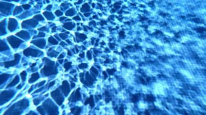 游泳池底部蓝色瓷砖地板