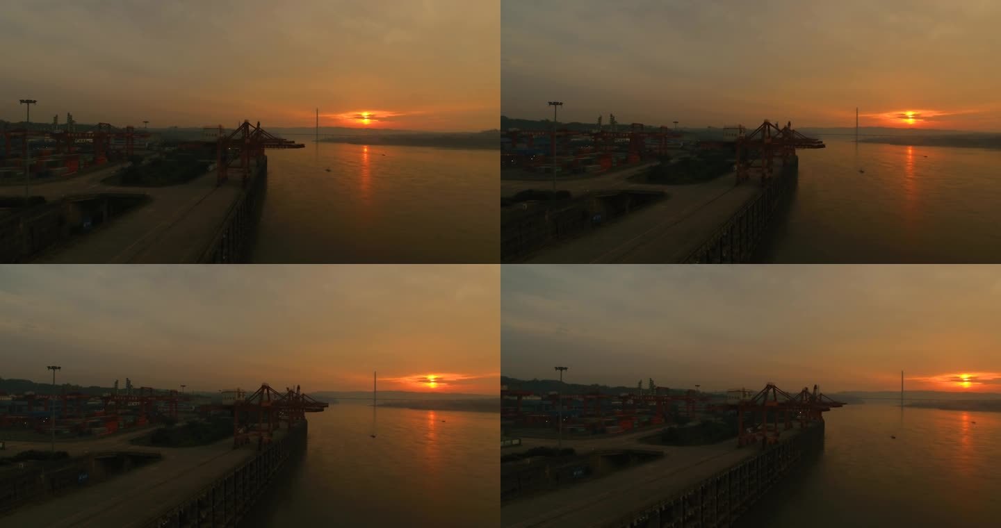 航拍清晨的海港景色