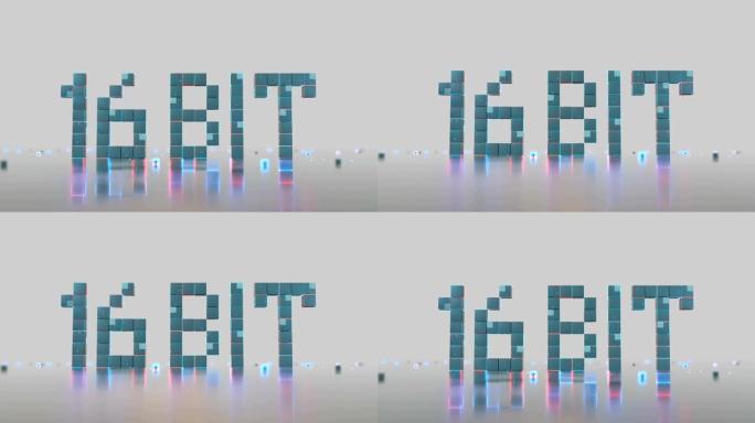 文本16位发光像素无缝循环3D渲染动画