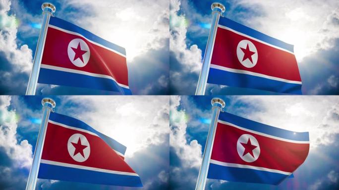 4K -朝鲜国旗|可循环股票视频