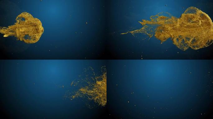 粒子爆炸的3d渲染从屏幕的一侧到另一侧。复杂模拟。