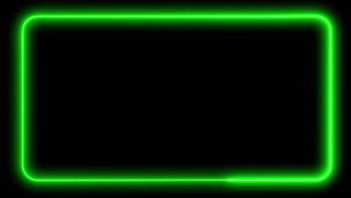黑色背景上的绿色霓虹灯灯框-循环