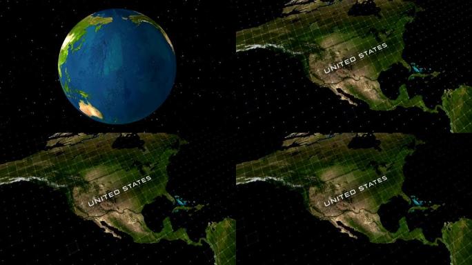 4K地球地图美国缩放