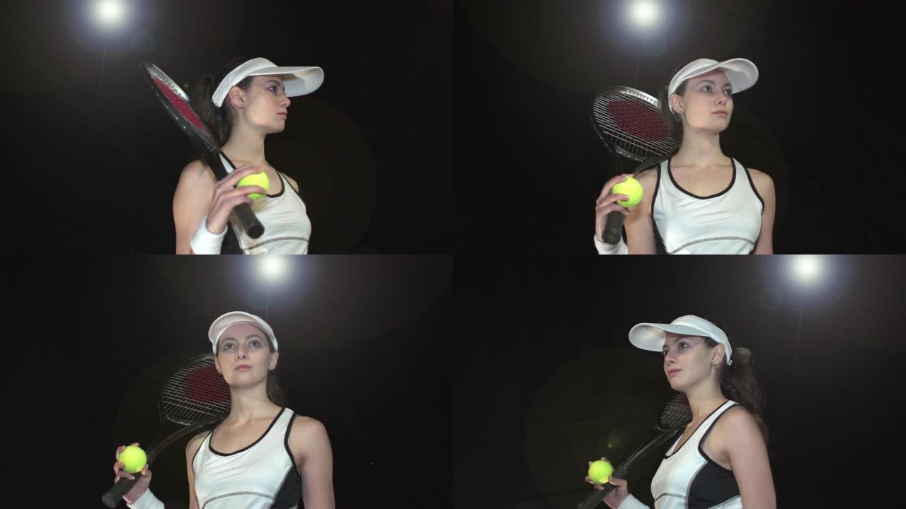 女网球运动员肖像姿势-超慢动作180度旋转