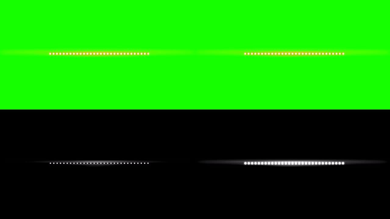 多个灯泡处于水平位置，如色度键绿色屏幕上的灯光舞台