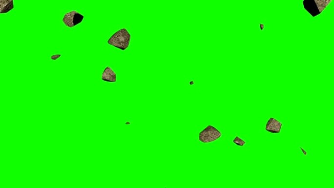 3D石头在绿屏背景上旋转飞行的动画
