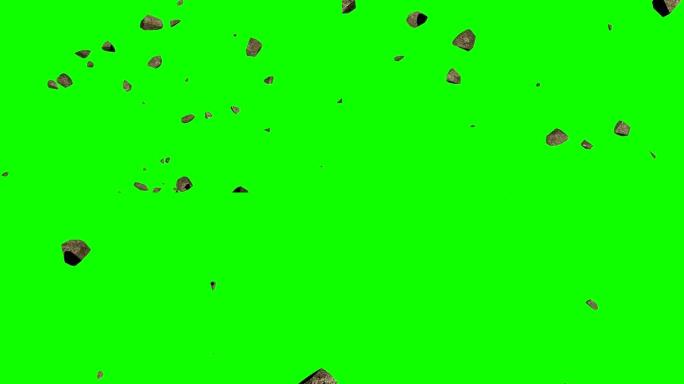 3D石头在绿屏背景上旋转飞行的动画