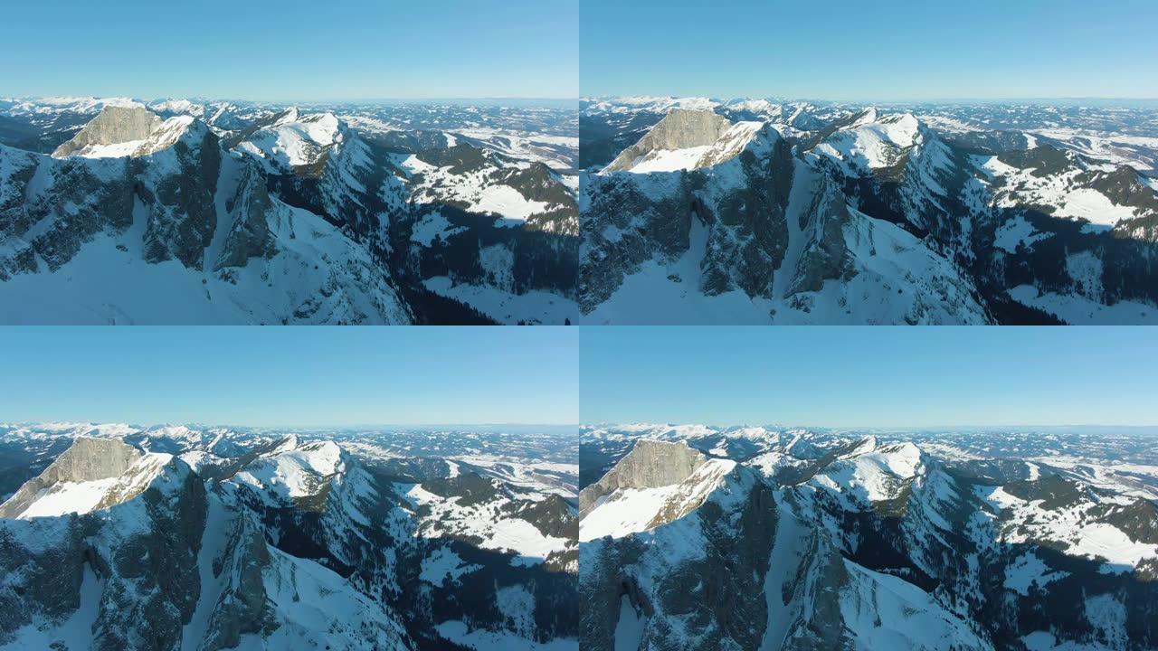 冬天的皮拉图斯山和雪山。瑞士。鸟瞰图