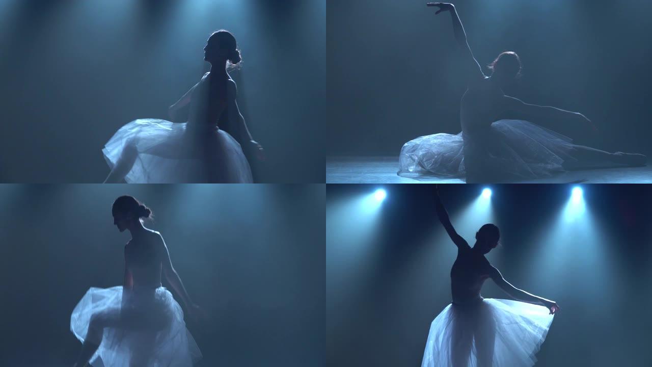 芭蕾舞女演员穿着古典芭蕾舞剧的白色芭蕾舞短裙舞蹈元素。特写