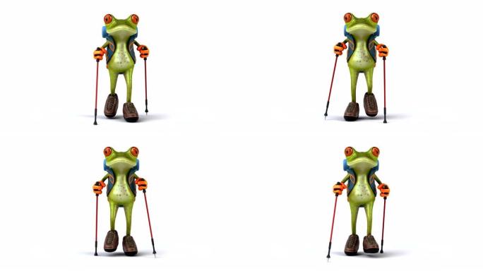 有趣的背包客青蛙行走-3D动画