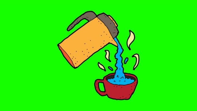 热水烧瓶手绘绿色背景动画