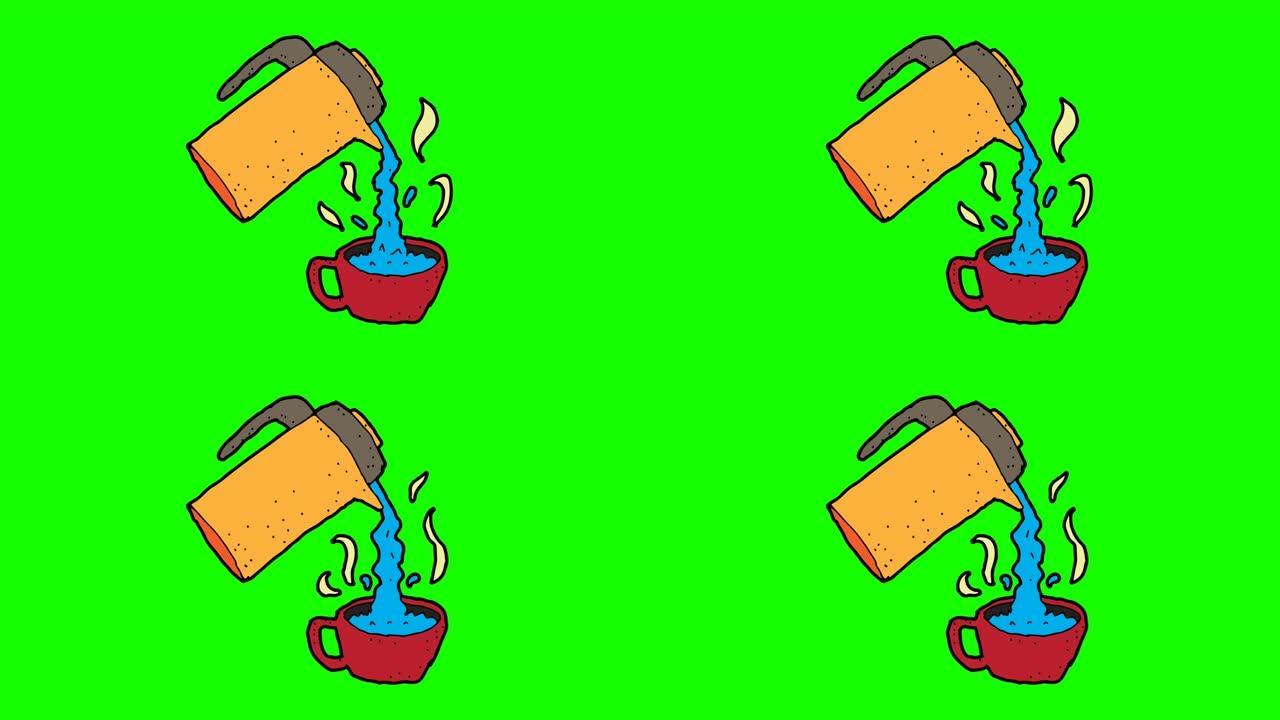 热水烧瓶手绘绿色背景动画