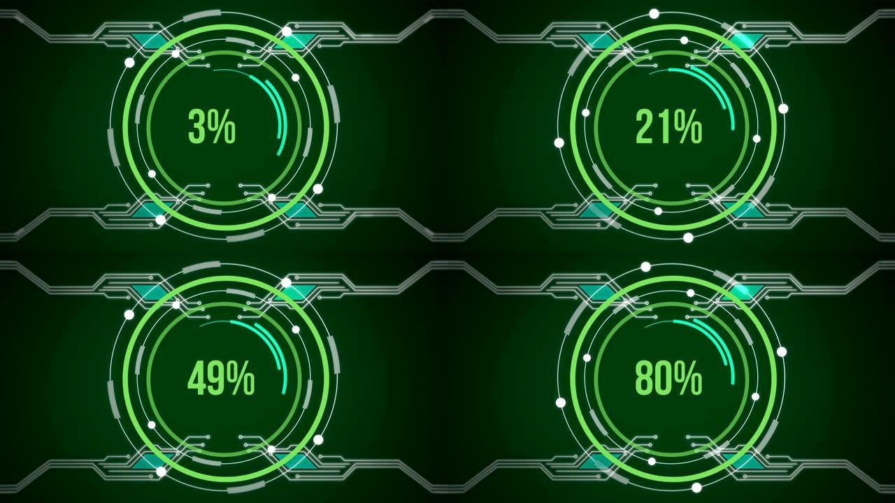旋转圆圈并在绿色电路板上增加百分比
