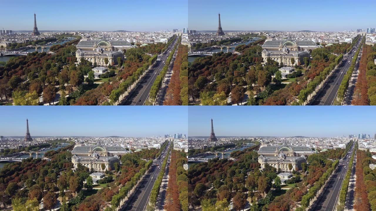 空中的巴黎城市景观与塞纳河埃菲尔铁塔大皇宫