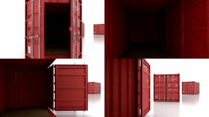 无缝移动通过运输集装箱，门在白色背景上打开