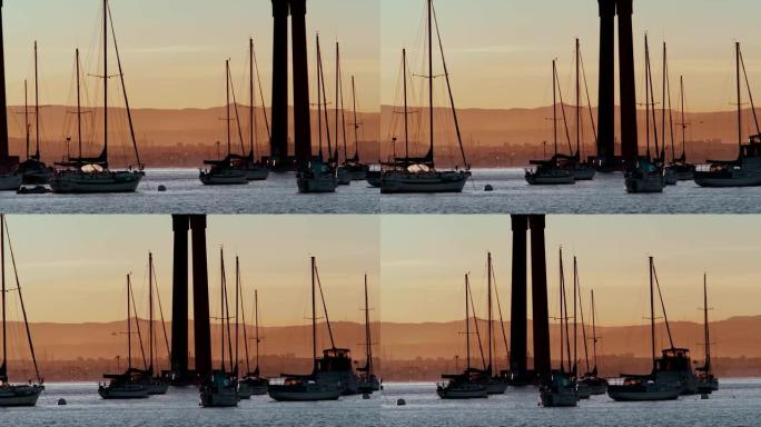 科罗纳多桥下帆船的平移镜头
