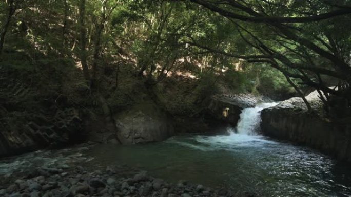 日本伊豆半岛夏日清晨的清澈瀑布