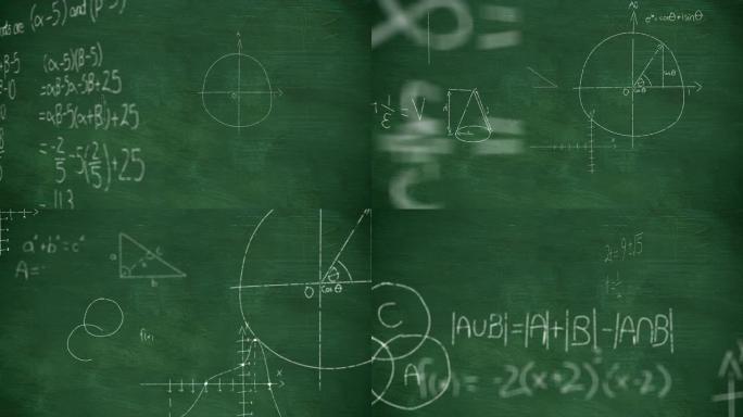 用粉笔写的数学方程从绿色黑板背景4k上升