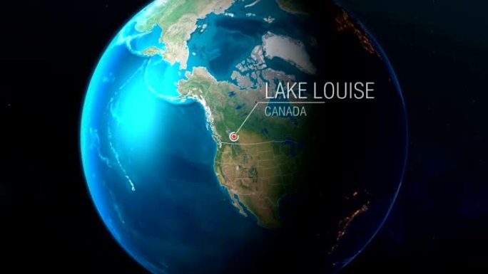 加拿大-路易斯湖-从太空到地球的缩放